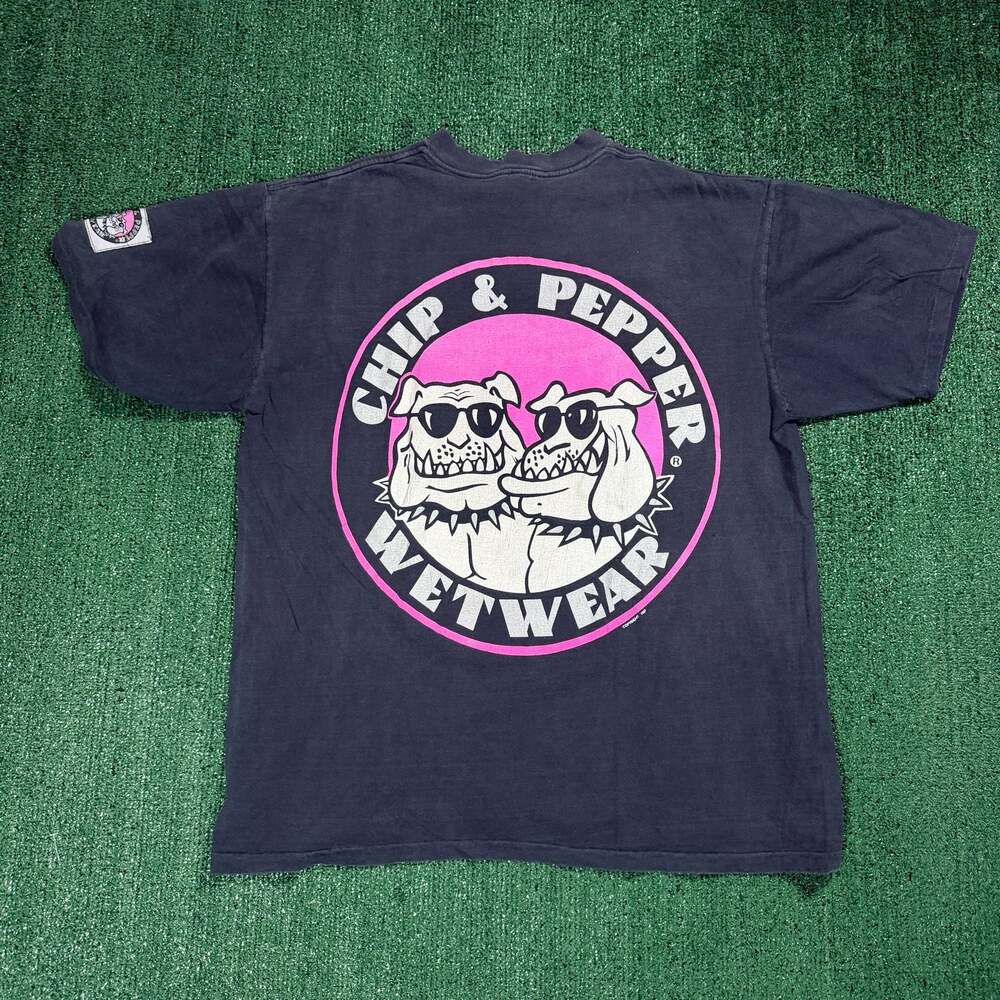 Vintage 1987 Chip & Pepper Wetwear T-Shirt with Bulldog Logo Single Stitch